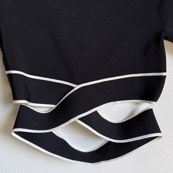 T by Alexander Wang Crisscross Knit Crop Top, Black White, Large, Criss Cross - Picture 5 of 12